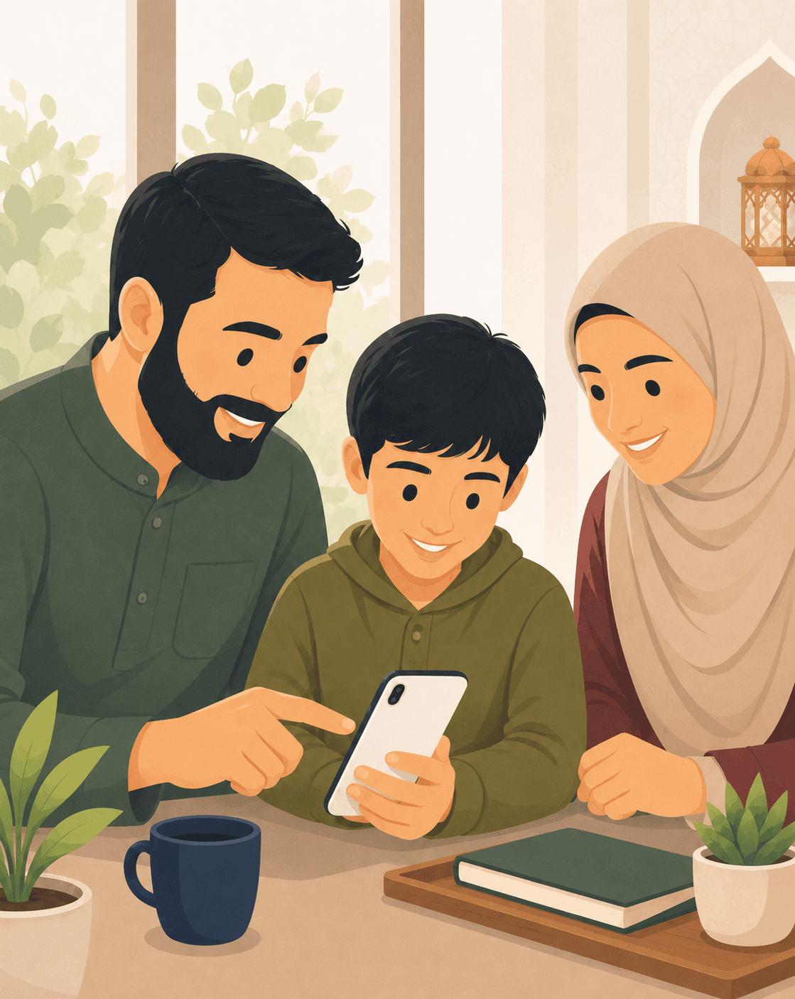 Muslim family using Barakah together at home